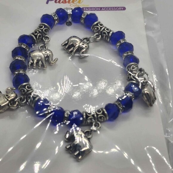 NEW Fashion accessory 5 Elephant Blue Beaded Bracelet - Picture 3 of 3